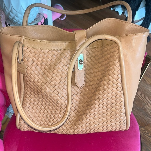 TMRW Studio Genuine Leather Basket Woven Satchel - Picture 1 of 7